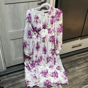 SHEIN White Dress with Purple Floral Design
